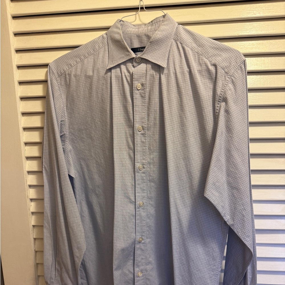 Z Zegna Light Blue Patterned Dress Shirt
